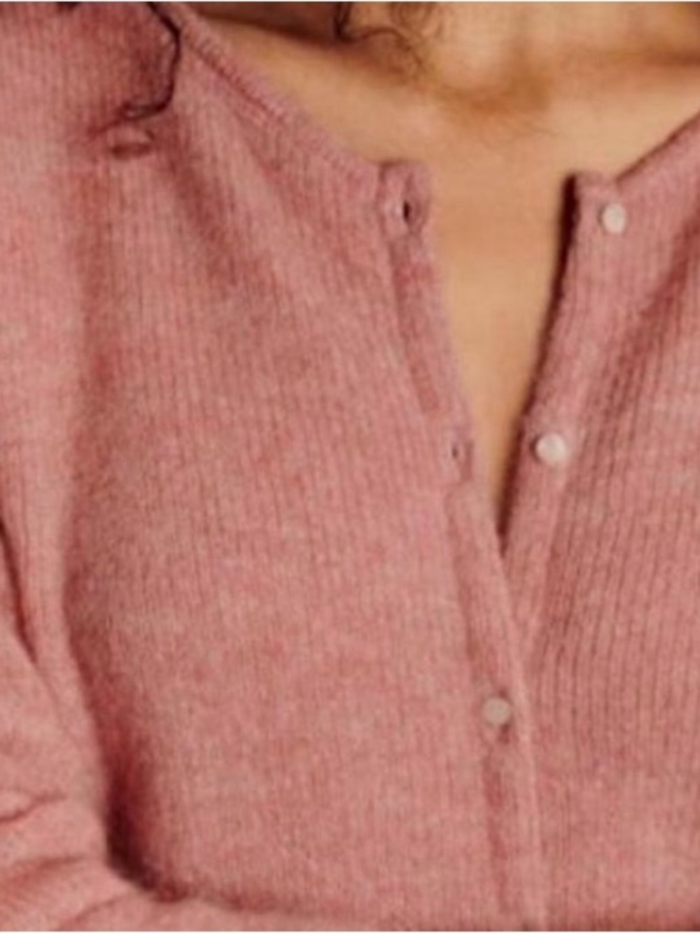 Sezane Gaspard Soft Rose Ribbed Button-Front Cardigan